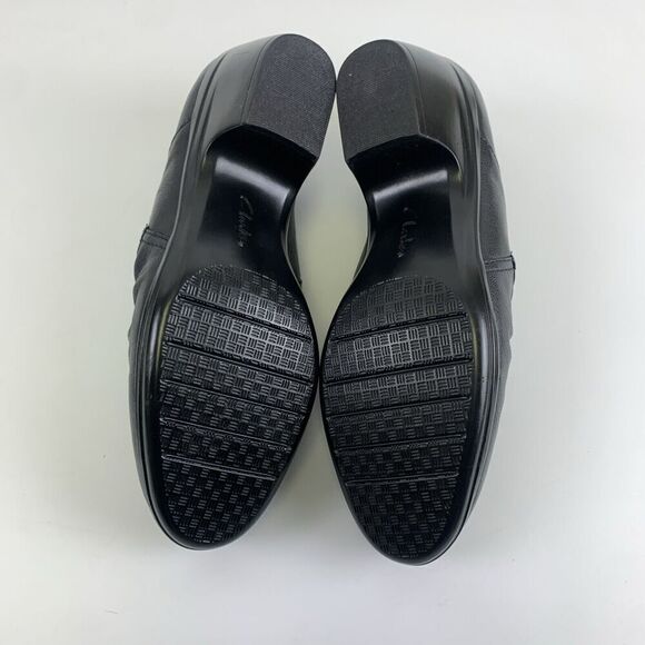 Clarks Emily Cove Pump Black Leather Slip On Low Heel Ruched Round Womens 9.5 - Picture 13 of 13
